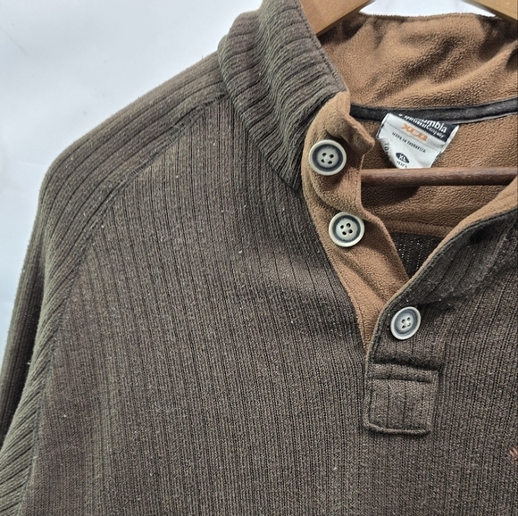 Columbia Pullover Mens Large Brown Fleece Henley Button Chocolate Vintage - Picture 2 of 10